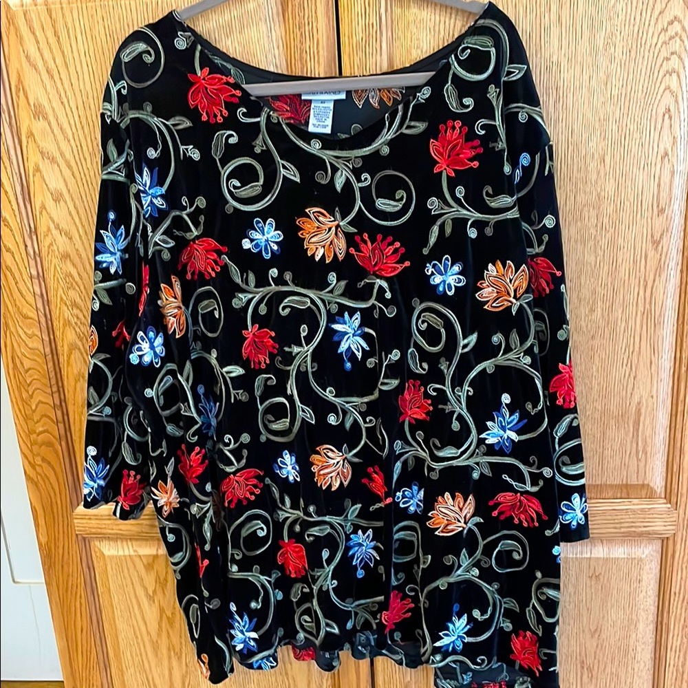 Catherine’s velour and embroidered 3/4 sleeve blouse, size 4X